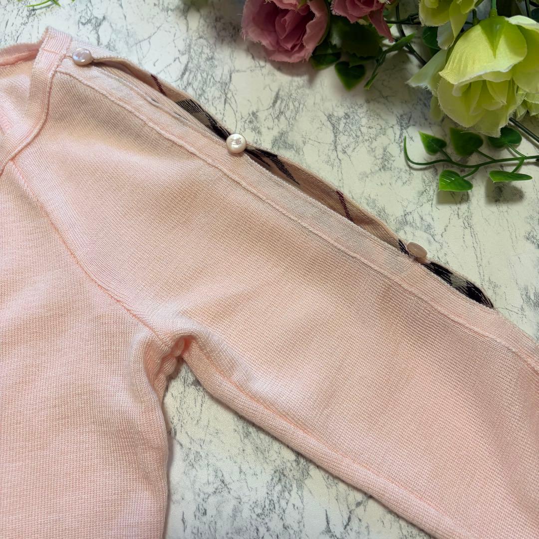 美品♡バーバリー　セーター　ニット　ウール混　薄手　ホースロゴ刺繍　チェック　M