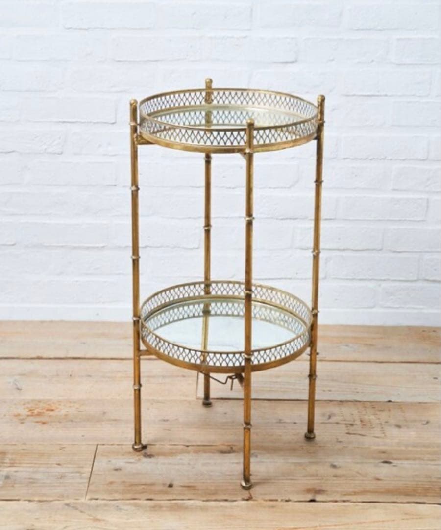 サリュ　ミラートレーサイドテーブル　ヴィンテージ ゴールド 二段テーブル