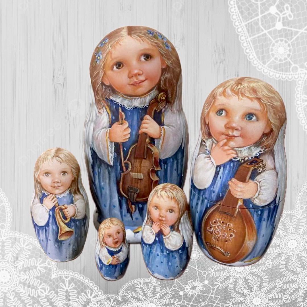 ロシア雑貨☆天使マトリョーシカ(5P)H10.5cmリダ工房