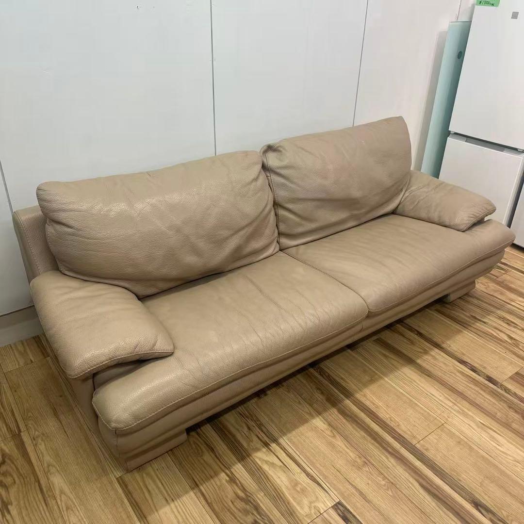 IDC家具　三人掛け本革ソファー　ベージュ