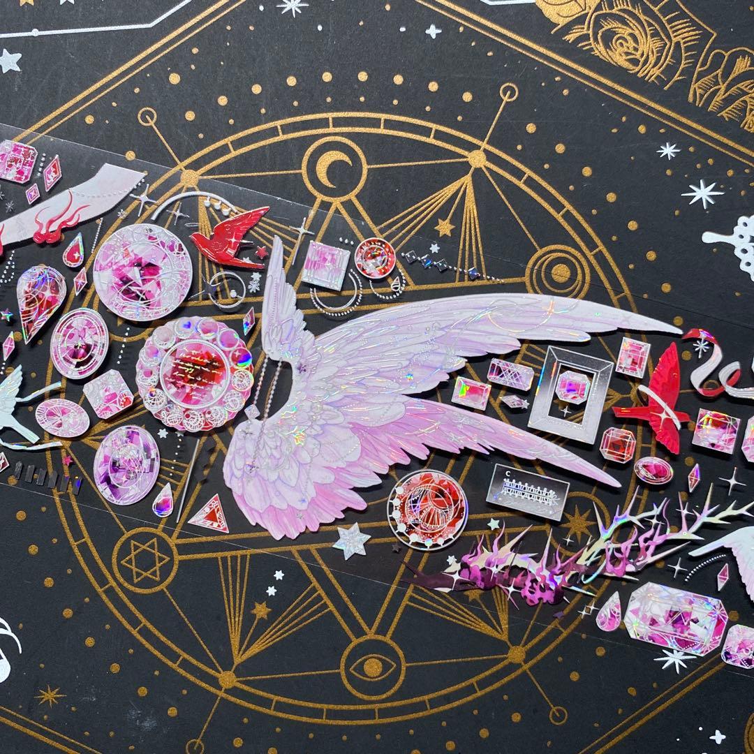 【9214】海外　マステ　中古巻　貝殻光マスキングテープ　宝石　翼　装飾系