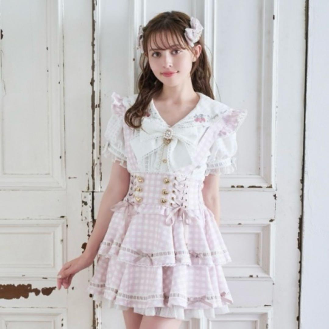 リズリサ LIZLISA はしごリボンギンガムティアードスカパン