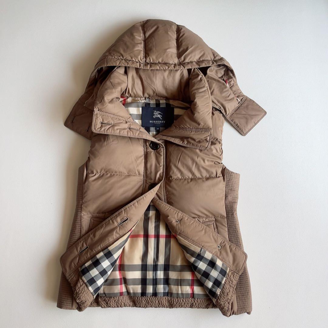 バーバリーロンドン　ダウンベスト　ノバチェック　フード取外可　2way　ベージュ