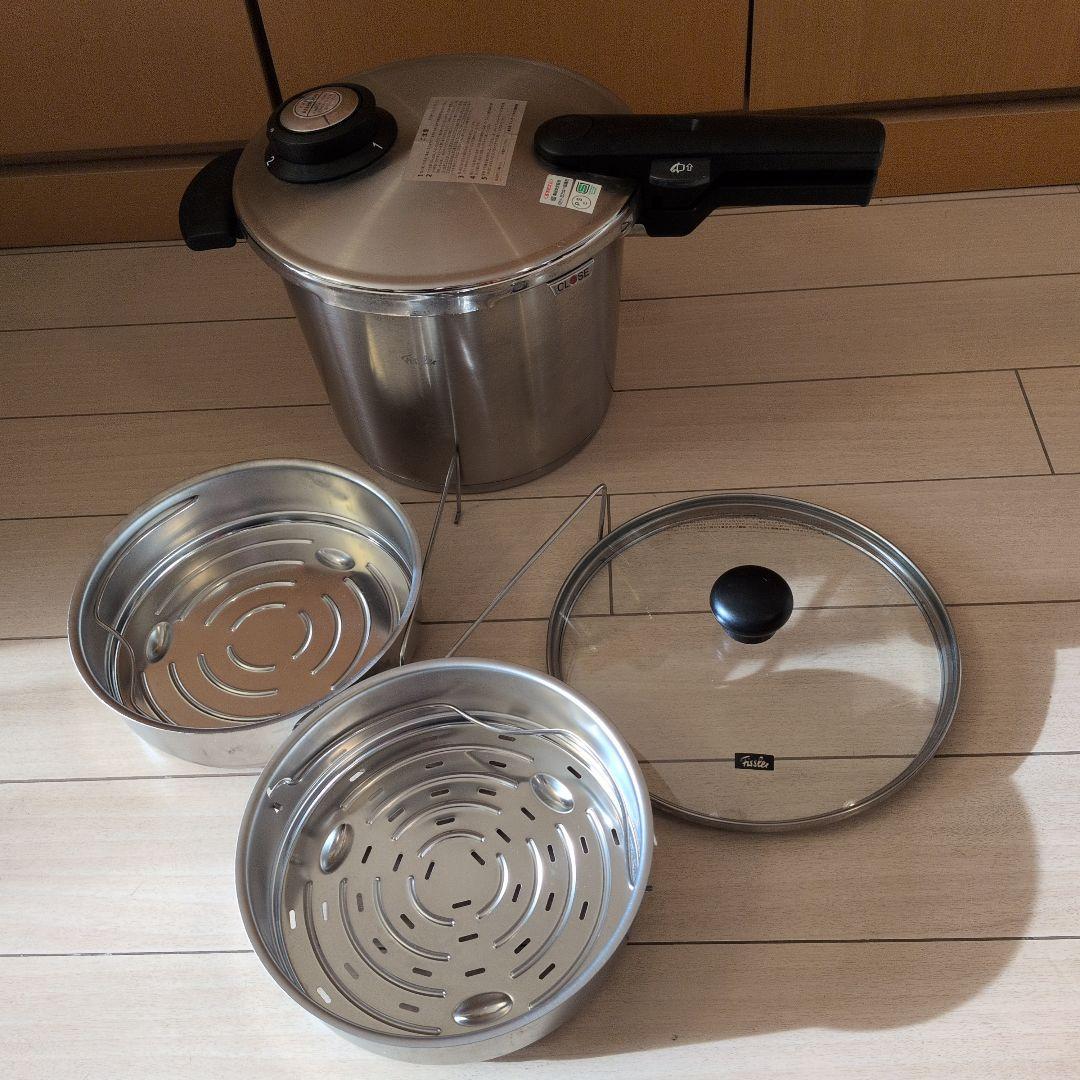 Fissler　フィスラー　ステンレス圧力鍋 蒸し器・ガラス蓋付き
