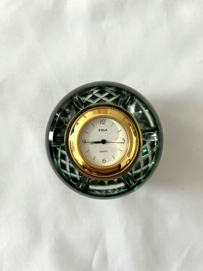 値下げ！ 【未使用】カガミクリスタル 江戸切子 置時計 グリーン 動作確認済