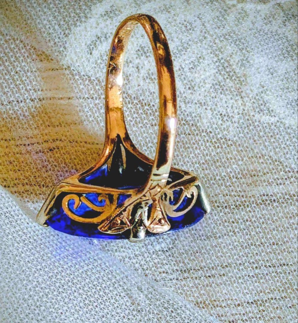 希少✨️戦前✧*。K18 合成サファイア ２色金 昭和ヴィンテージリング 6号