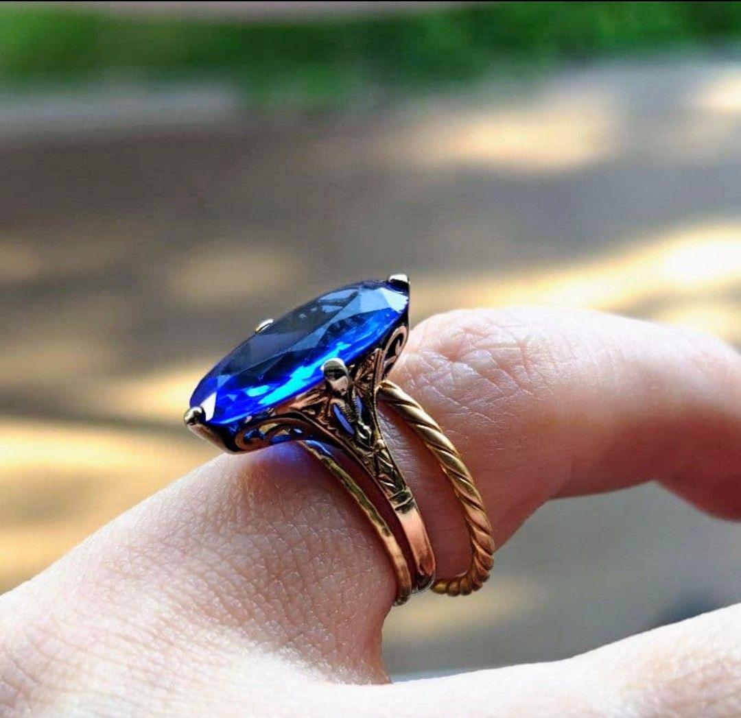 希少✨️戦前✧*。K18 合成サファイア ２色金 昭和ヴィンテージリング 6号