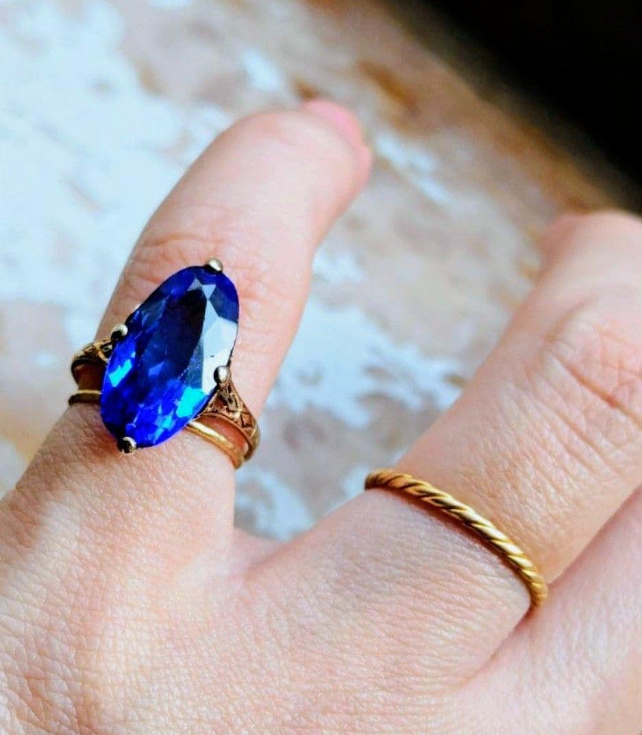 希少✨️戦前✧*。K18 合成サファイア ２色金 昭和ヴィンテージリング 6号