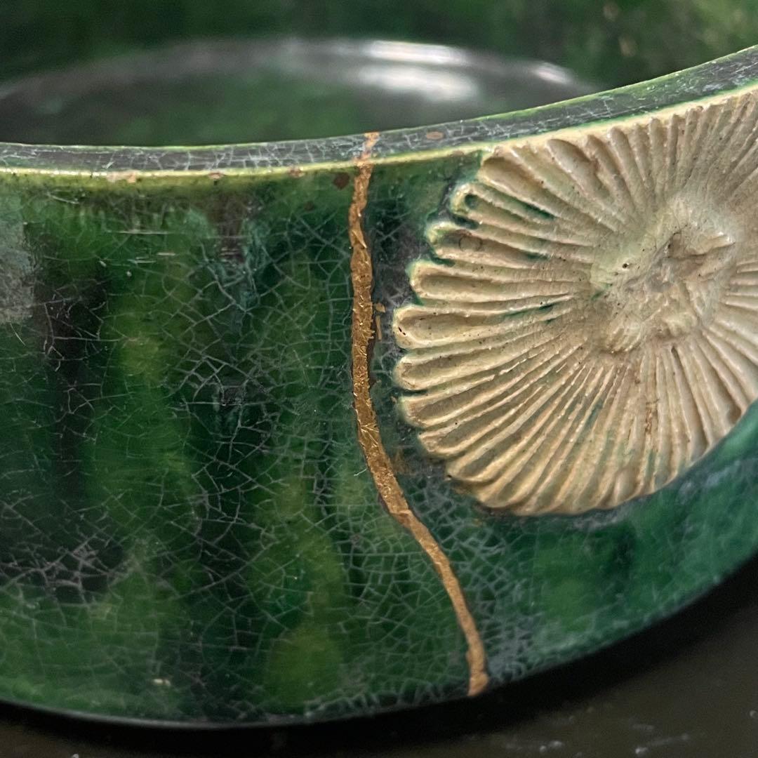 陶器　三段重　アンティーク　骨董品　貫入　金継ぎ　焼物　蓋物