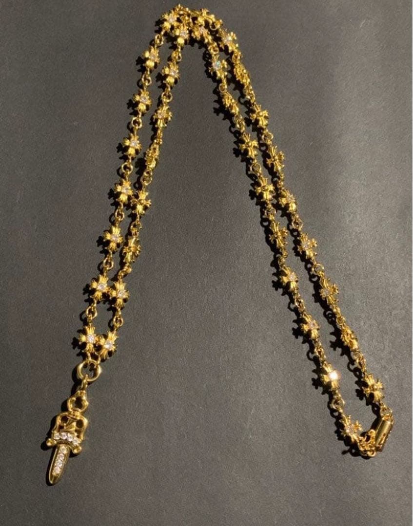 22k ダイヤ　タイニークロスチェーン　ダガー　ネックレス　50㎝