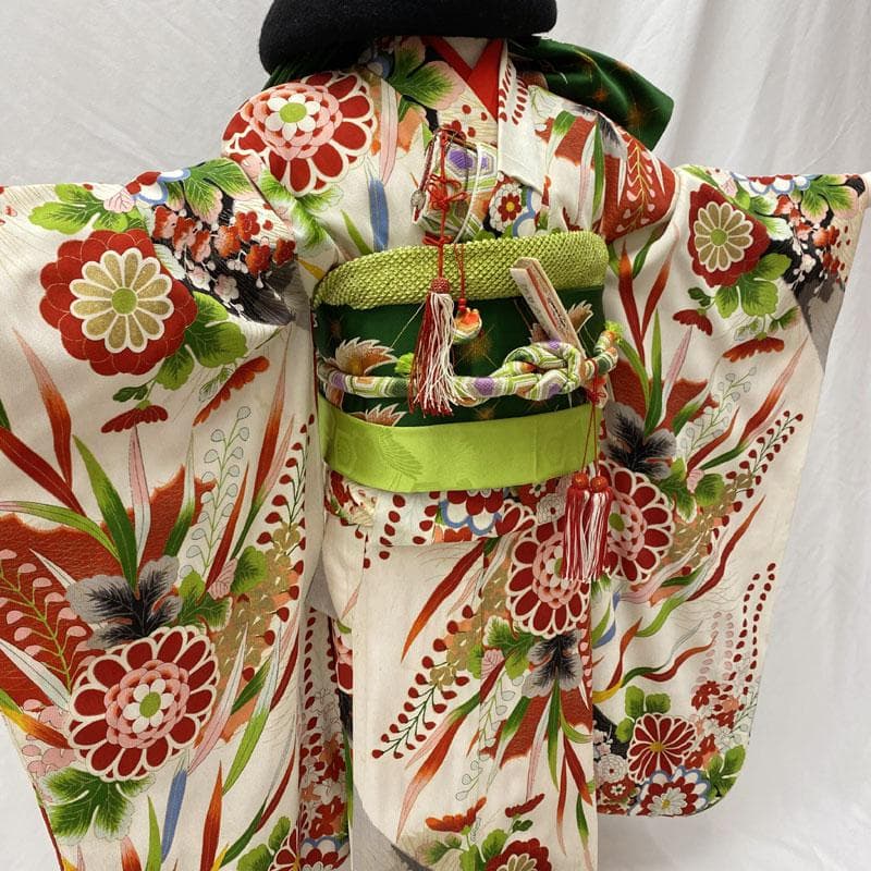 504ag34帯締め帯揚げしごき◎七五三 セミアンティーク 総柄 着物&袋帯◎