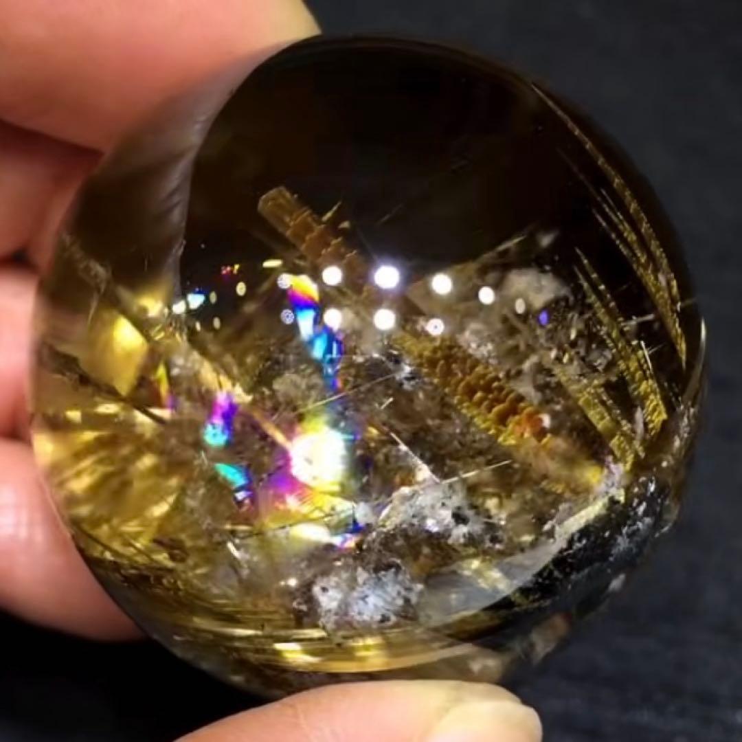 超絶綺麗✨40mm ゴールドタイチンルチルクォーツ　丸玉　スフィア　金針水晶
