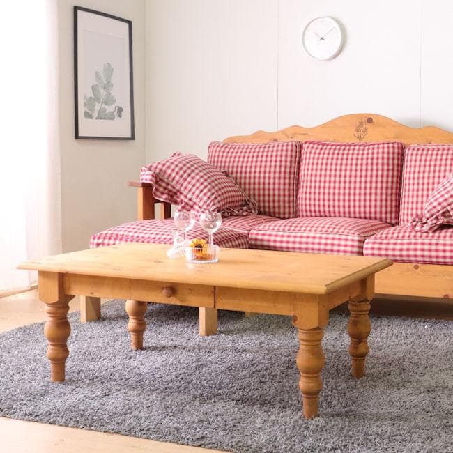 カントリー調パイン無垢材ローテーブル幅105cm センターテーブル（593）