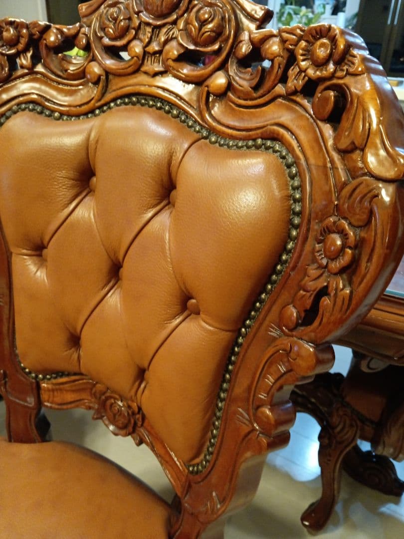 ♥イタリア象嵌　超希少　アンティーク　ダイニングセット(硝子マット付き)　６人用