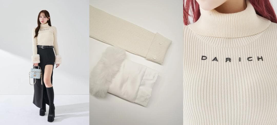 ダーリッチ darich スムースファーリブニットトップス アイボリー IVO