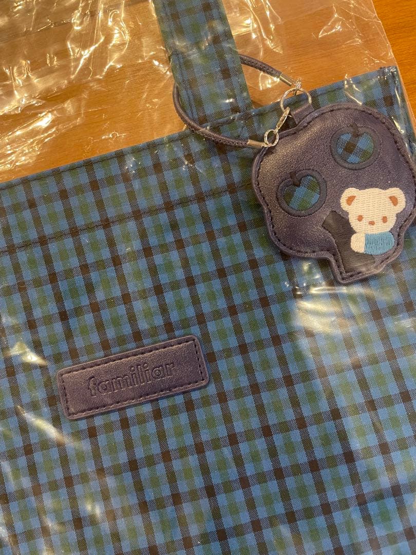 新品未使用タグ付き Familiar 青チェック トートバッグ 大