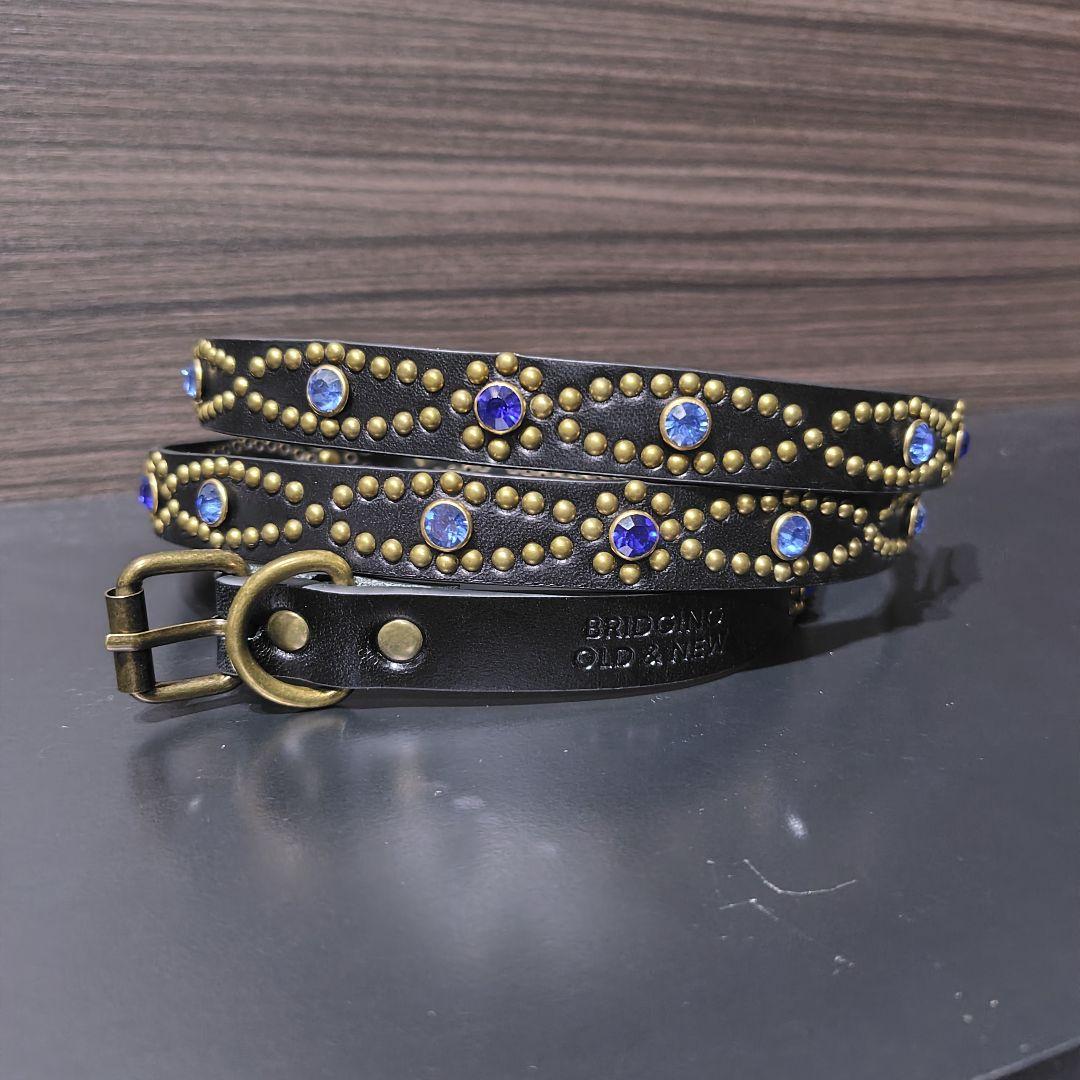 アイ青■本革レザーフルスタッズナローベルト☆アメカジ古着ヴィンテージキムタク