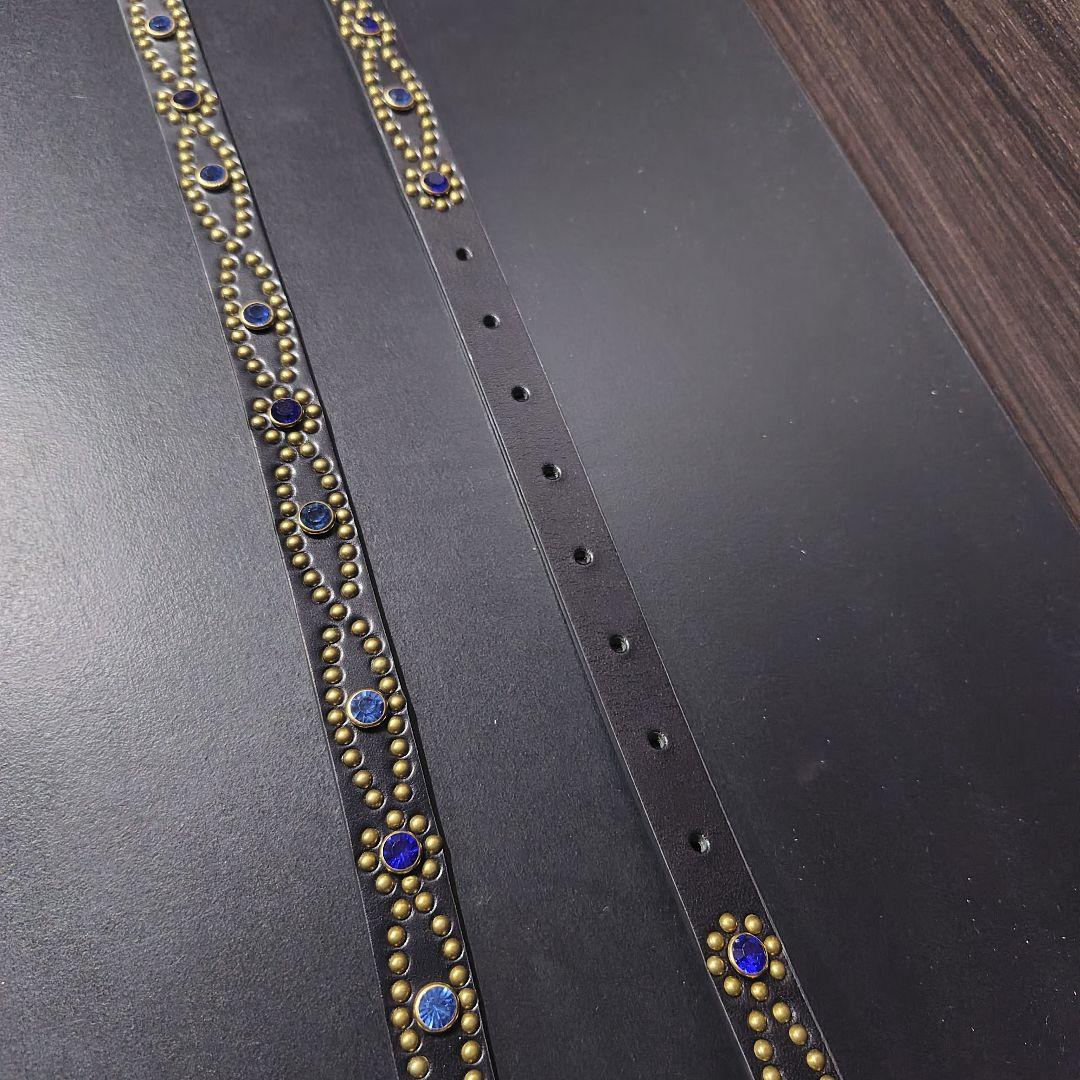 アイ青■本革レザーフルスタッズナローベルト☆アメカジ古着ヴィンテージキムタク