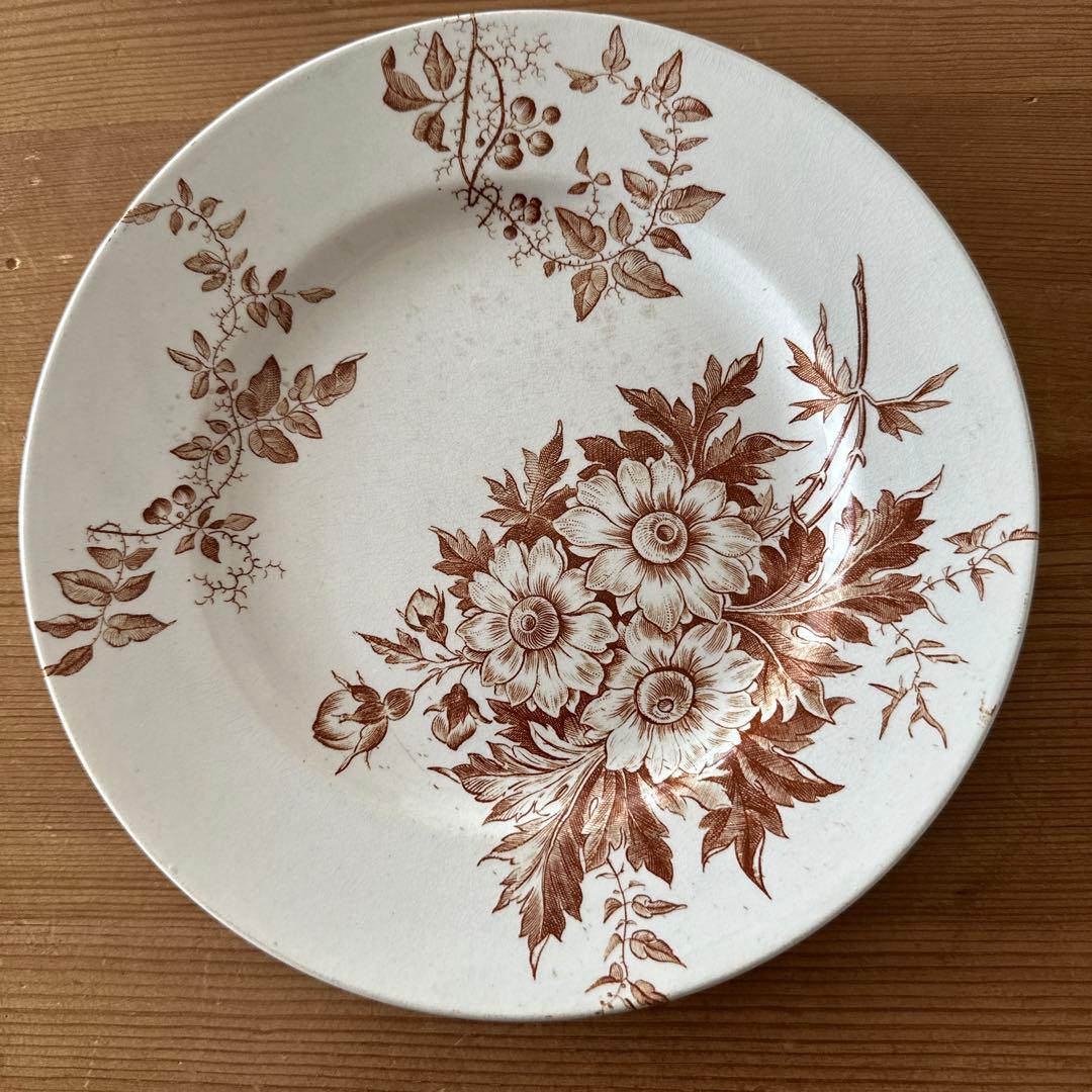 ２枚セットクレイユモントローMARGUERITESブラウン系フランスアンティーク