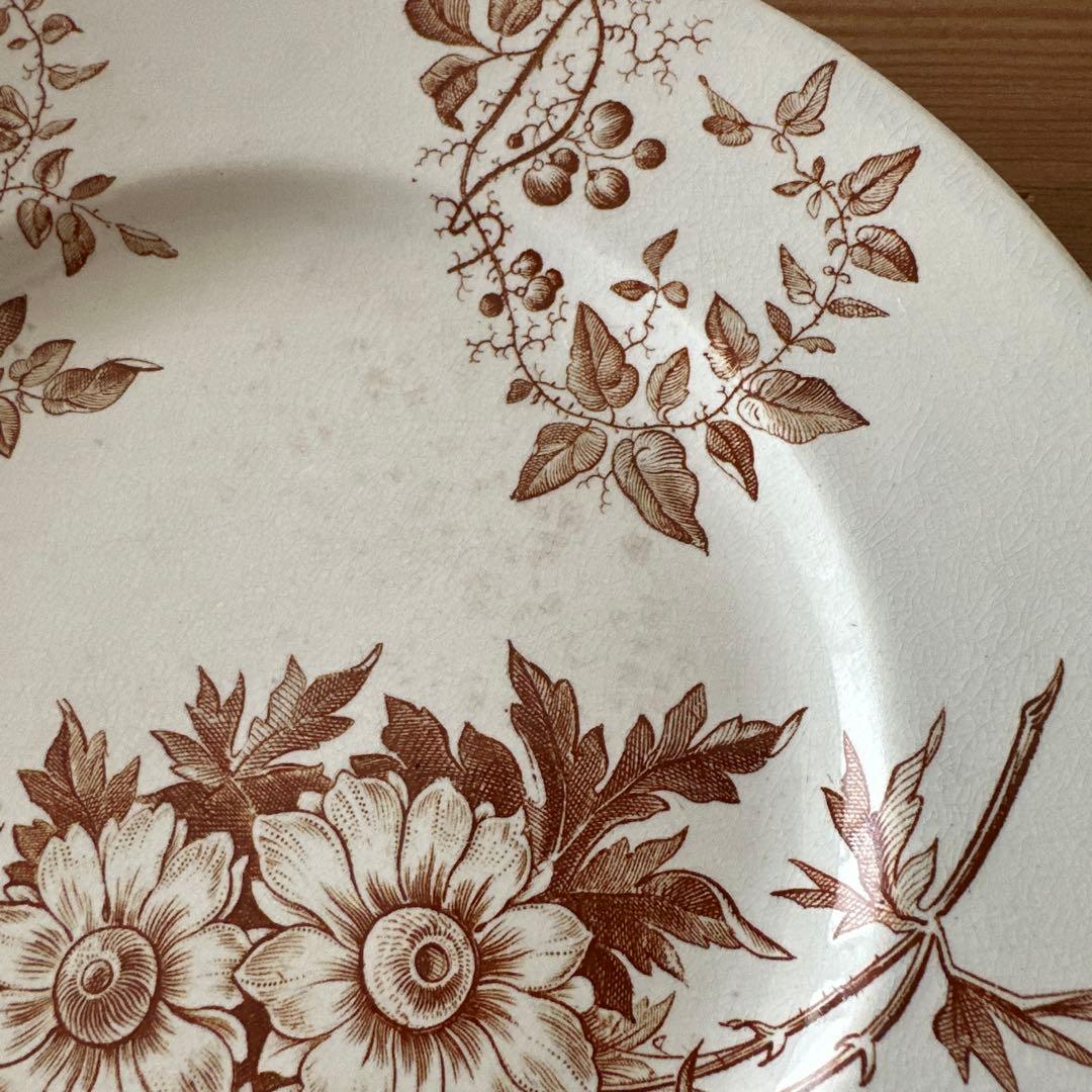 ２枚セットクレイユモントローMARGUERITESブラウン系フランスアンティーク