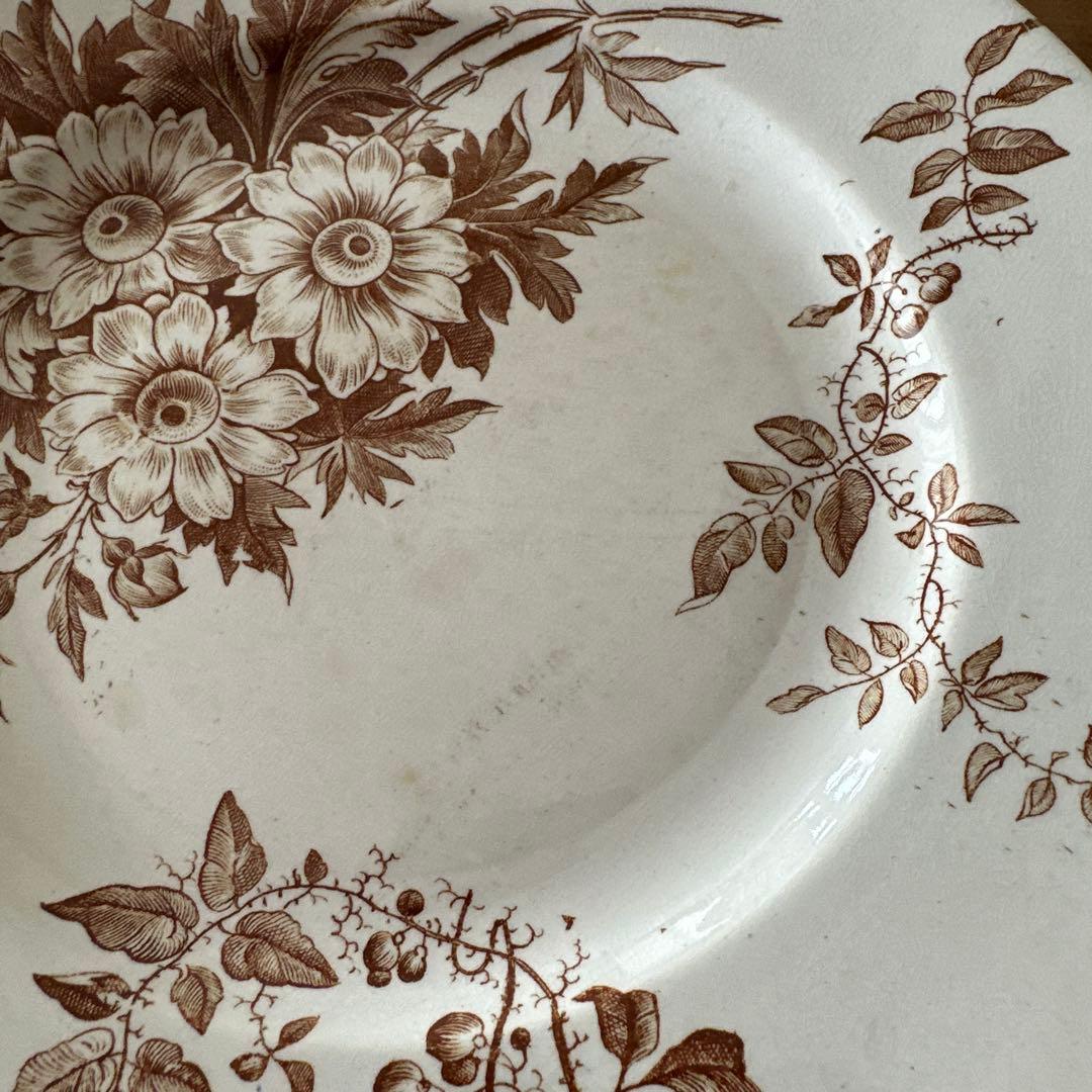 ２枚セットクレイユモントローMARGUERITESブラウン系フランスアンティーク