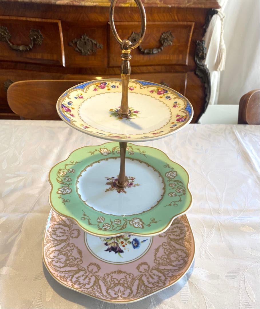 花柄3段ケーキスタンド　イギリス製