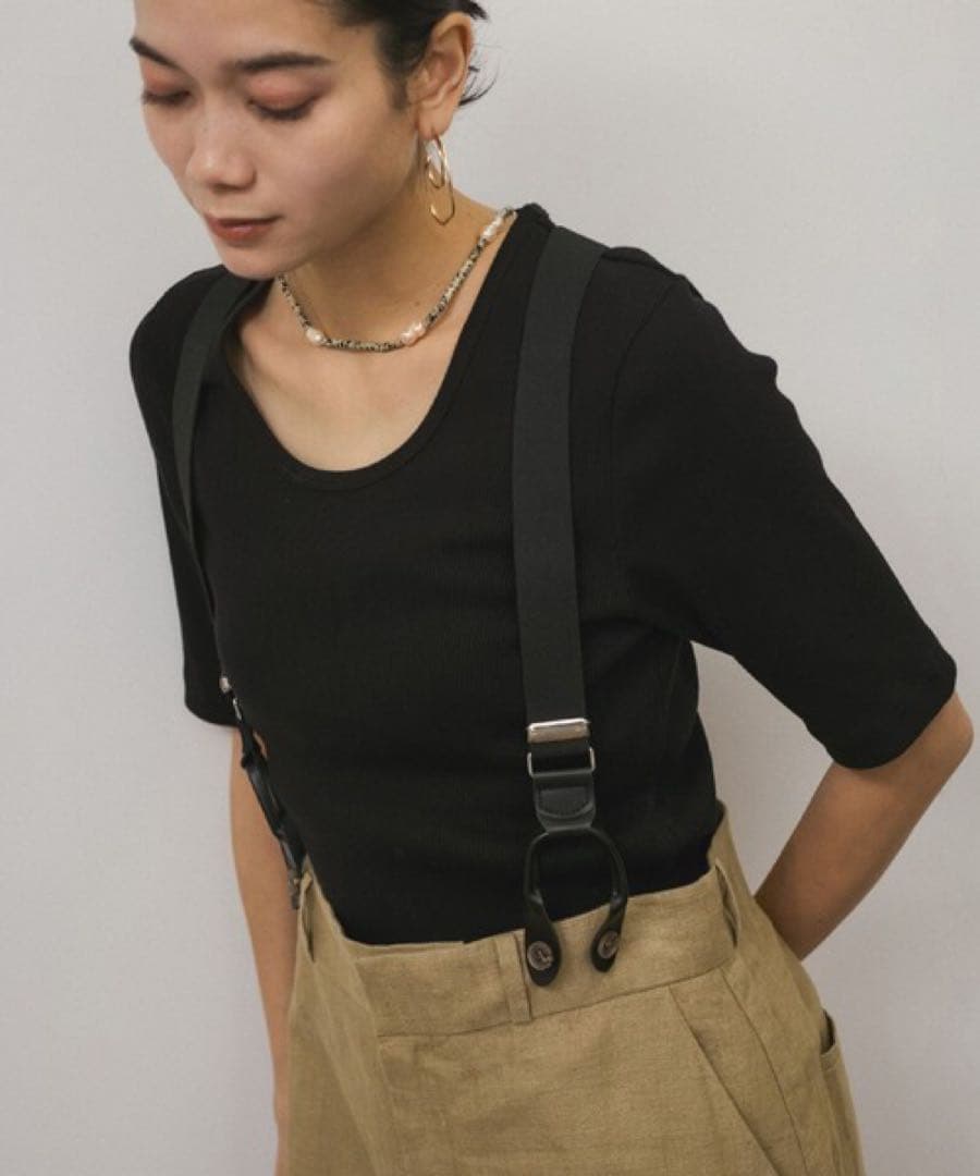 【SALONアダムエロペ】リネン サスペンダー付き ロングスカート