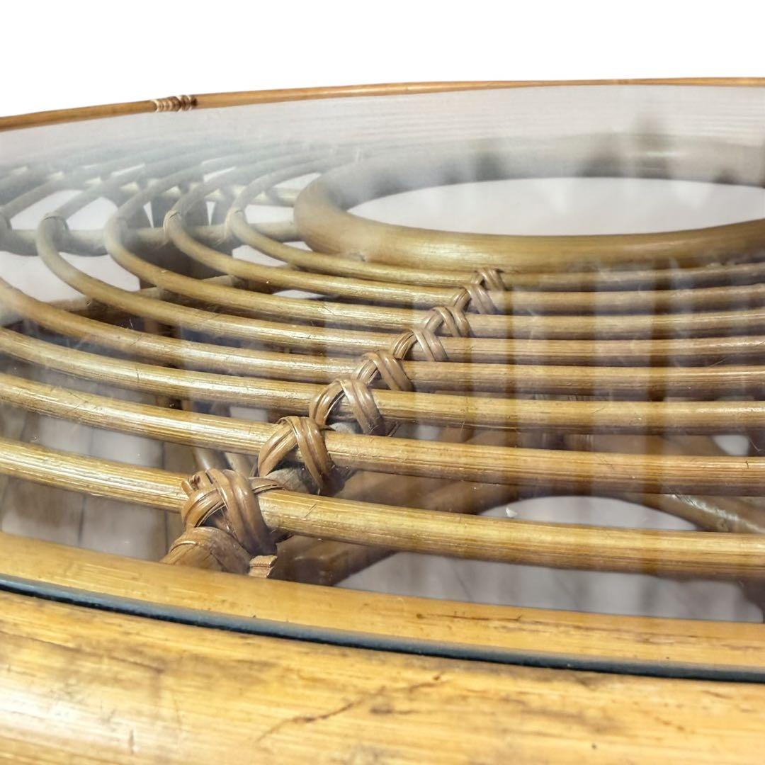 ラタン 籐 ガラステーブル 丸型 ローテーブル アジアン家具