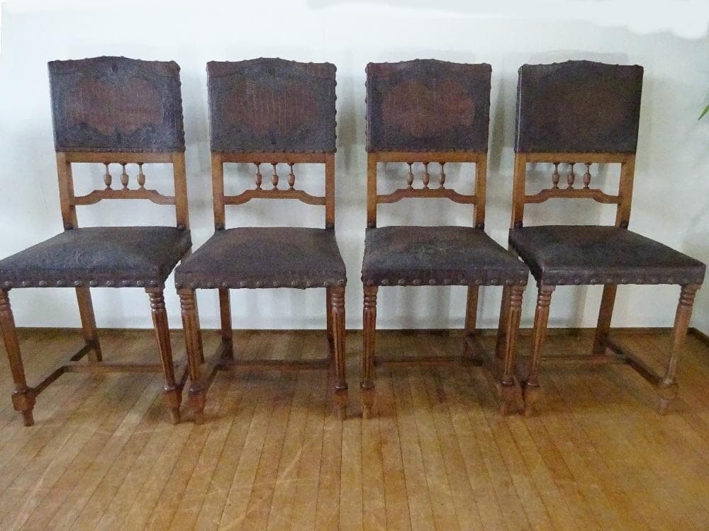 フランス　アンティーク　ダイニングチェア　レザーチェア　4脚セット　1脚づつも可