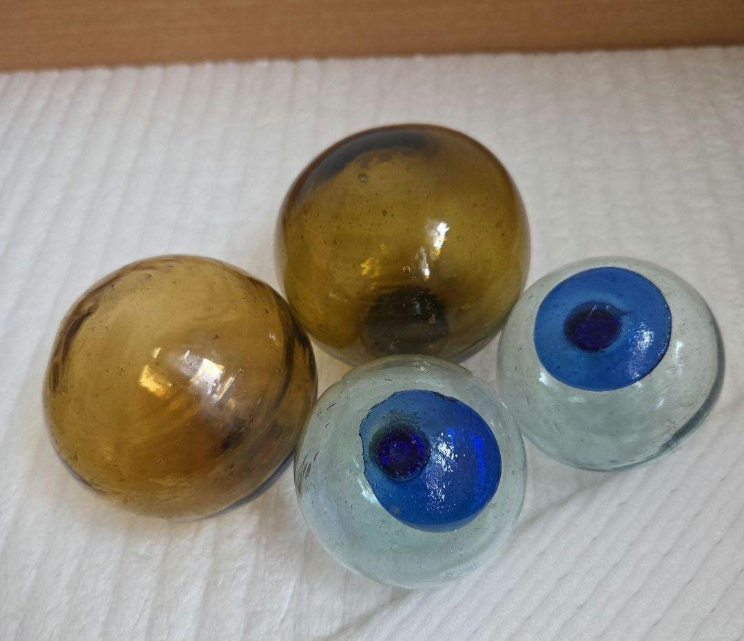 ガラス浮き玉 ガラス玉 茶２ 青ボタン２