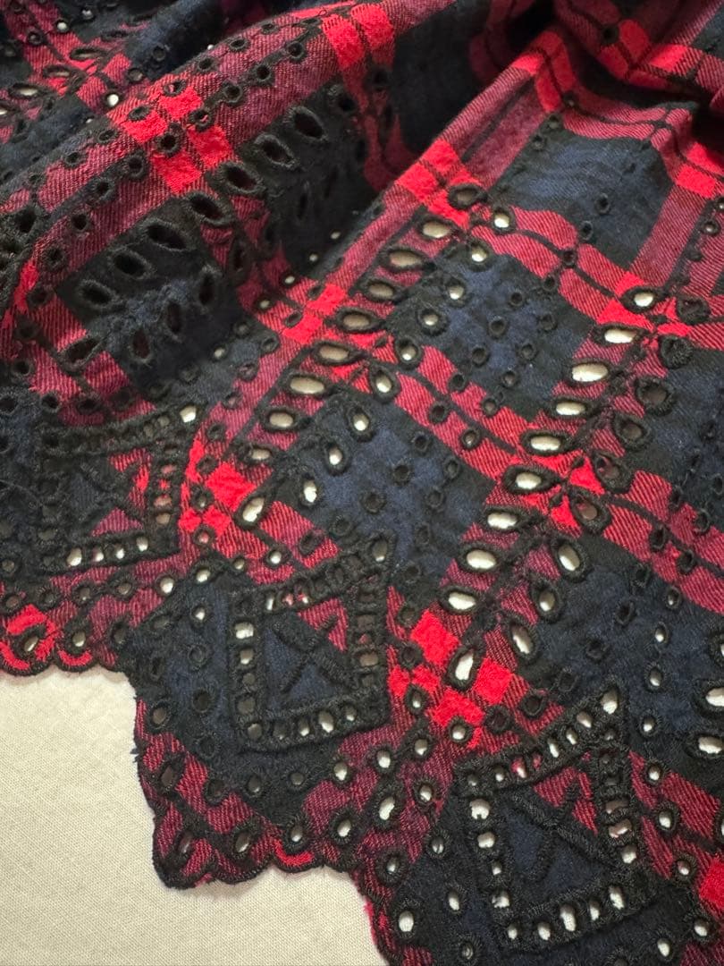 ichiスカラップエンブロイダリー チェックスカート