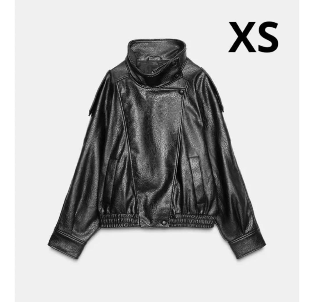 フェイクレザージャケット xs アウター ブラック
