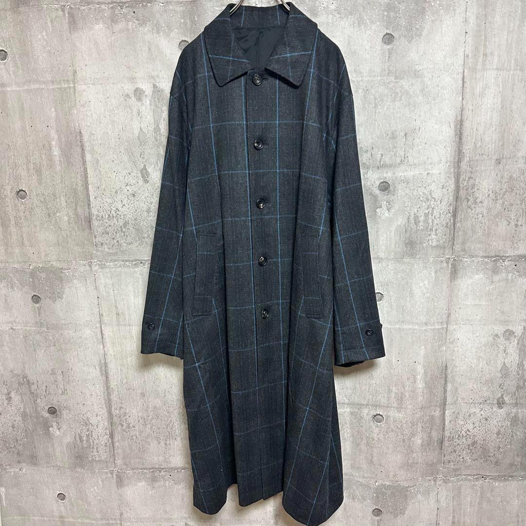 美品 stein 22aw ステンカラーコート ウール チェック柄 ブルー