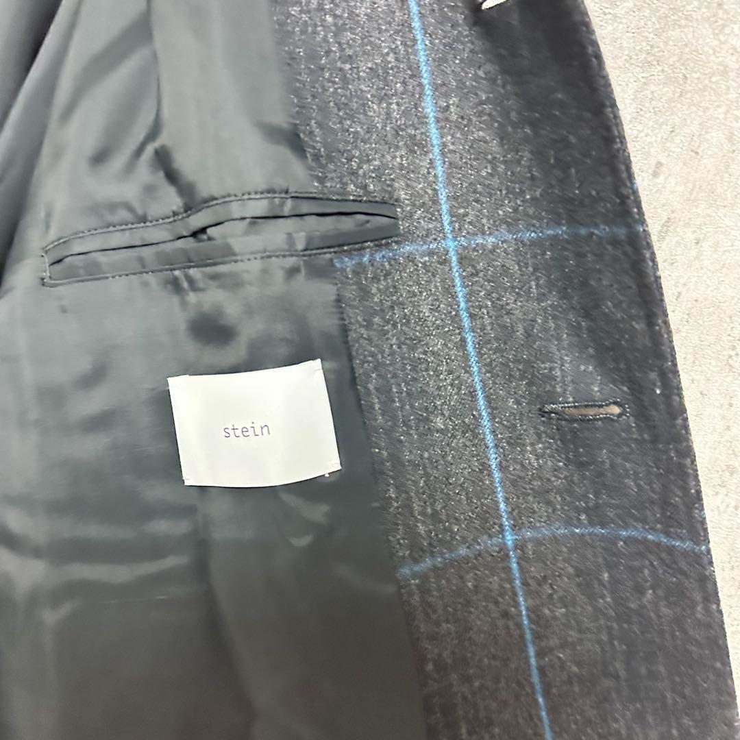 美品 stein 22aw ステンカラーコート ウール チェック柄 ブルー