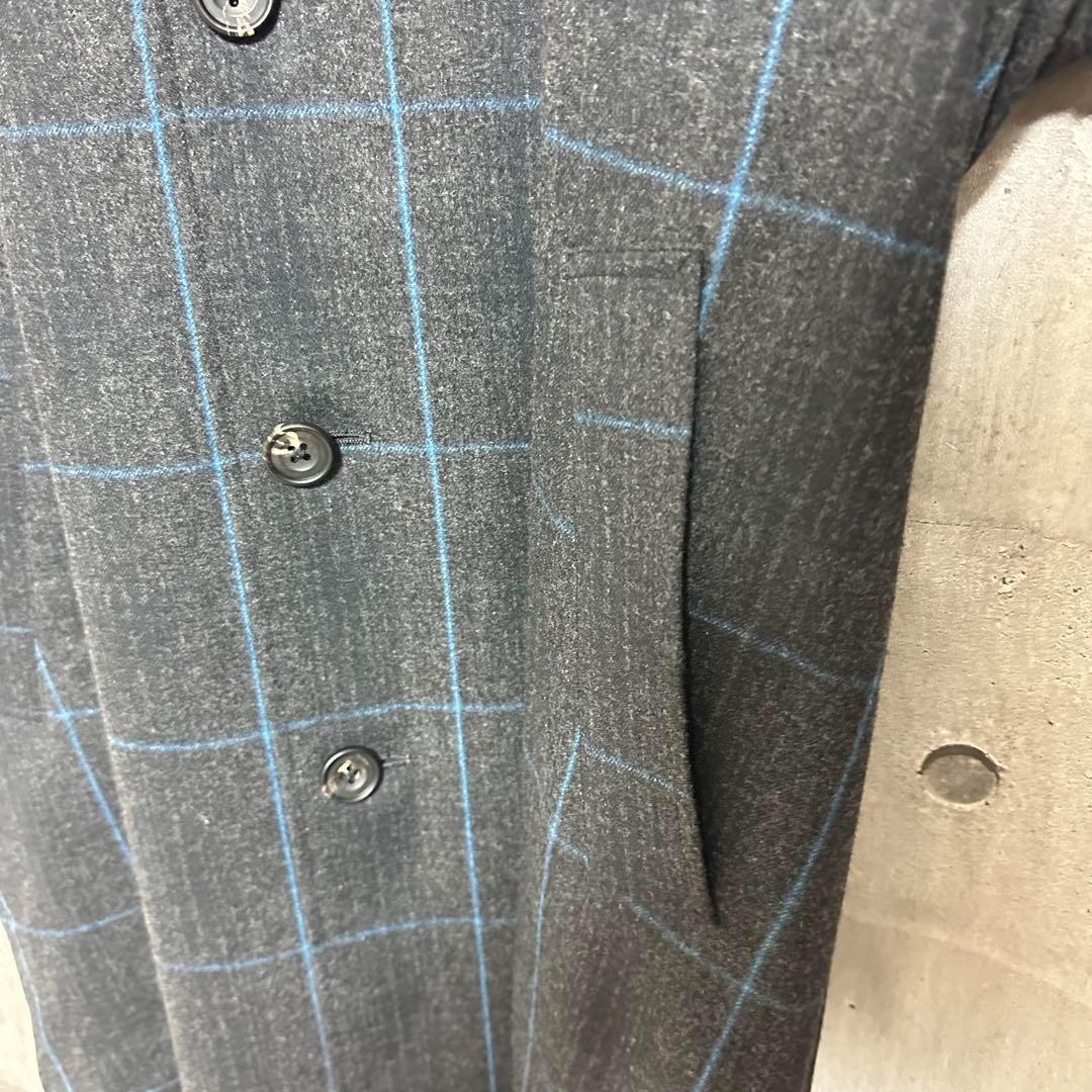 美品 stein 22aw ステンカラーコート ウール チェック柄 ブルー
