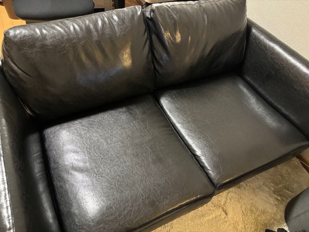 最終値下げ！タンスのゲン　レザー調 2人掛け ソファ PVC ブラック