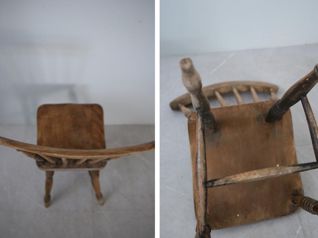 英国アンティーク木製キッチンチェア/ダイニングイス椅子/飾り棚(92-159)