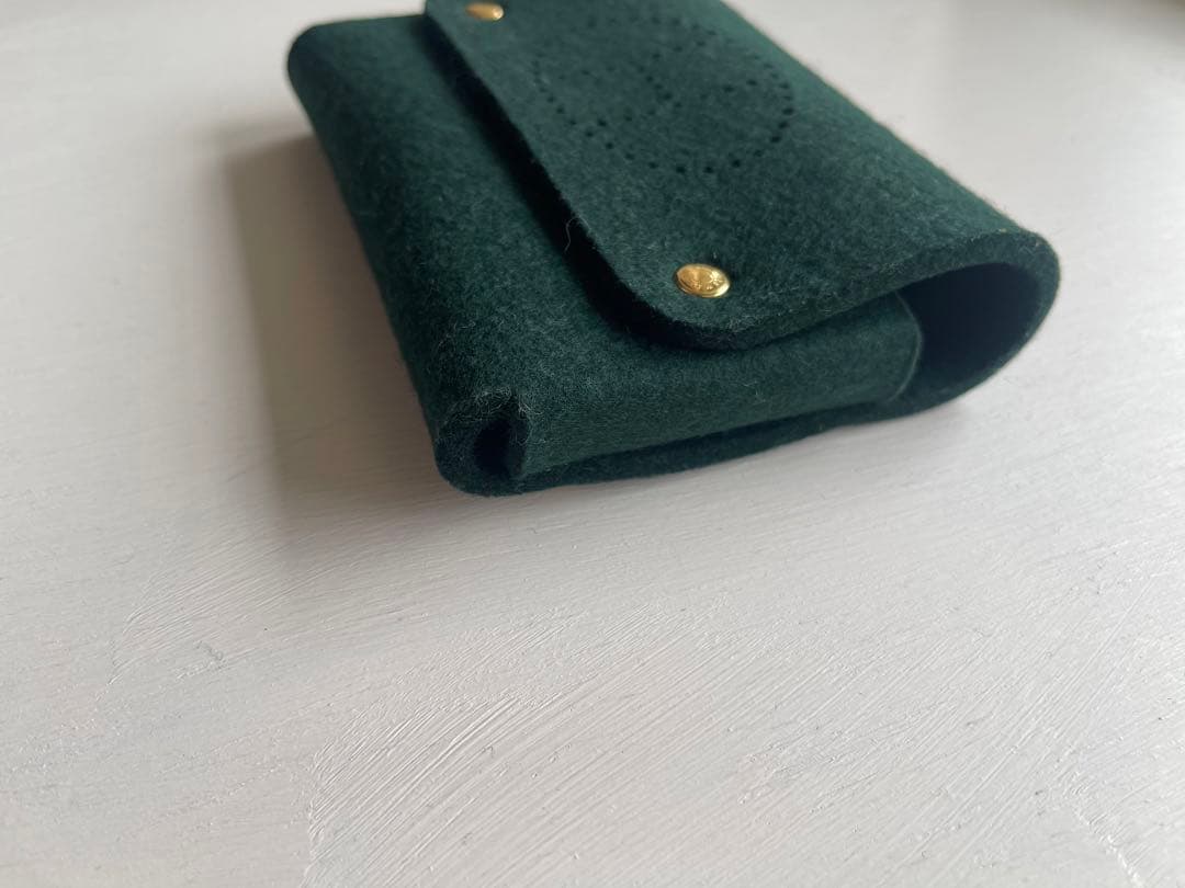 HERMES エルメス フェルト トランプケース ポーチ ダークグリーン