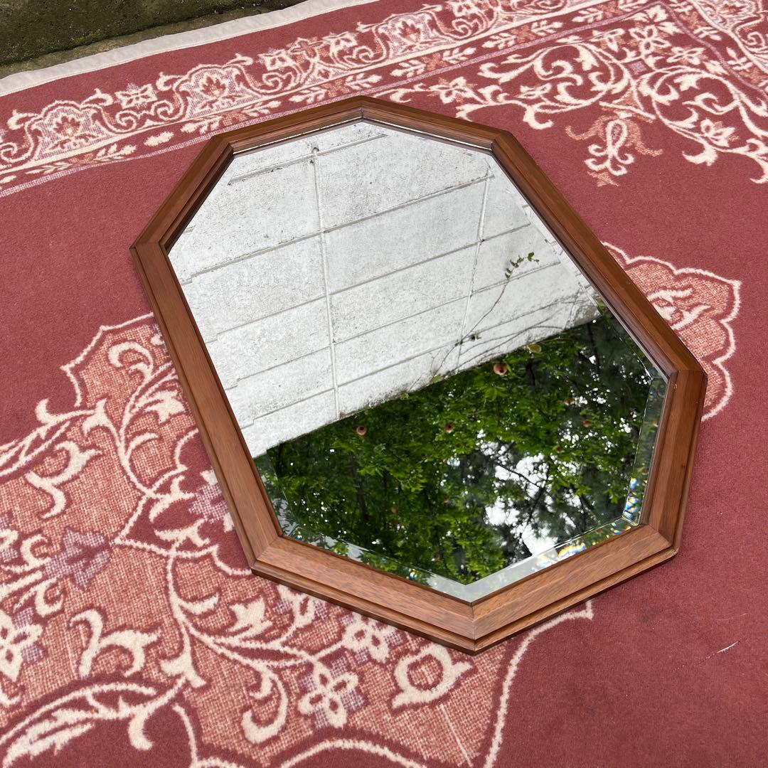 高品質 ◾️maruni マルニ オーク材 木製フレーム 八角形 壁掛けミラー 鏡