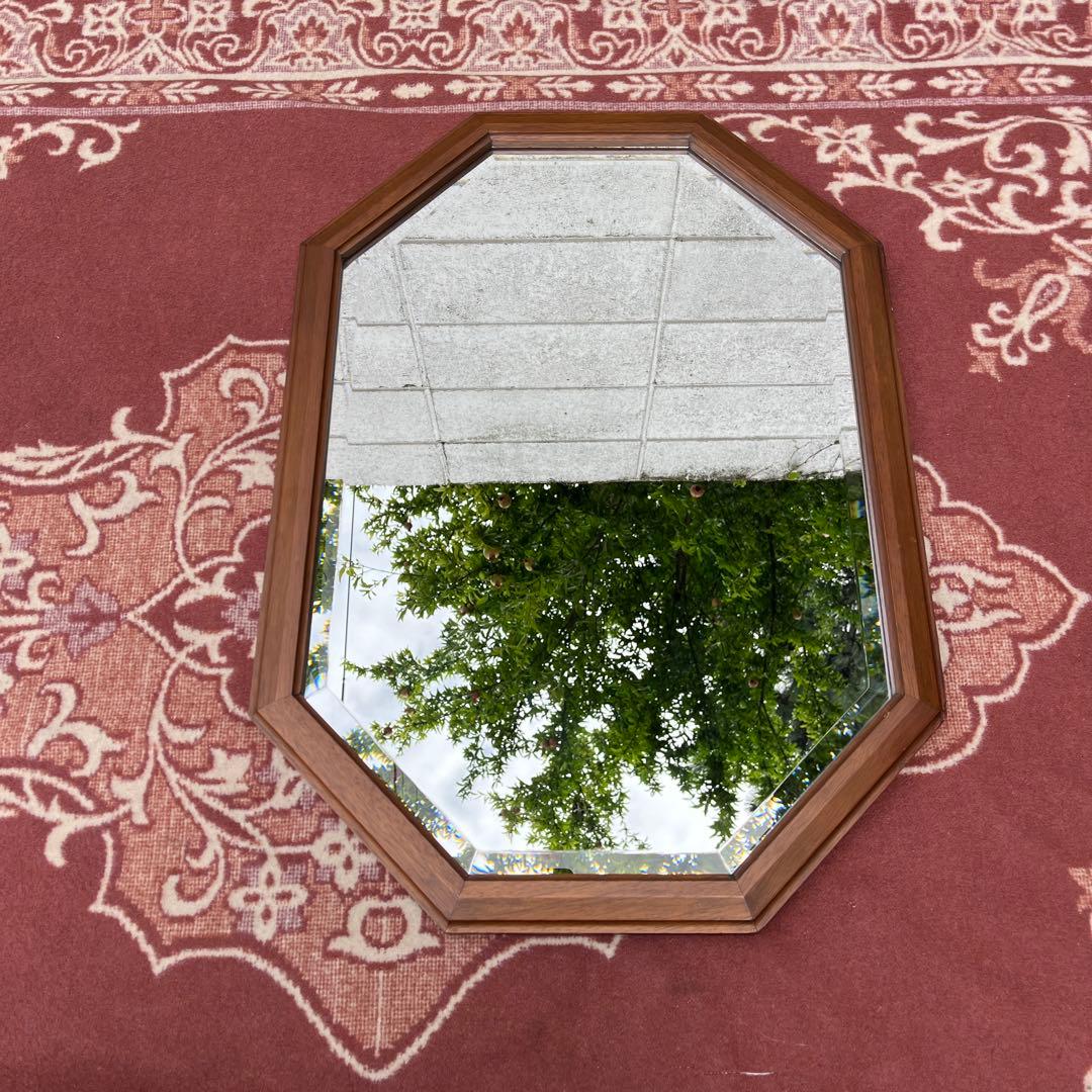 高品質 ◾️maruni マルニ オーク材 木製フレーム 八角形 壁掛けミラー 鏡