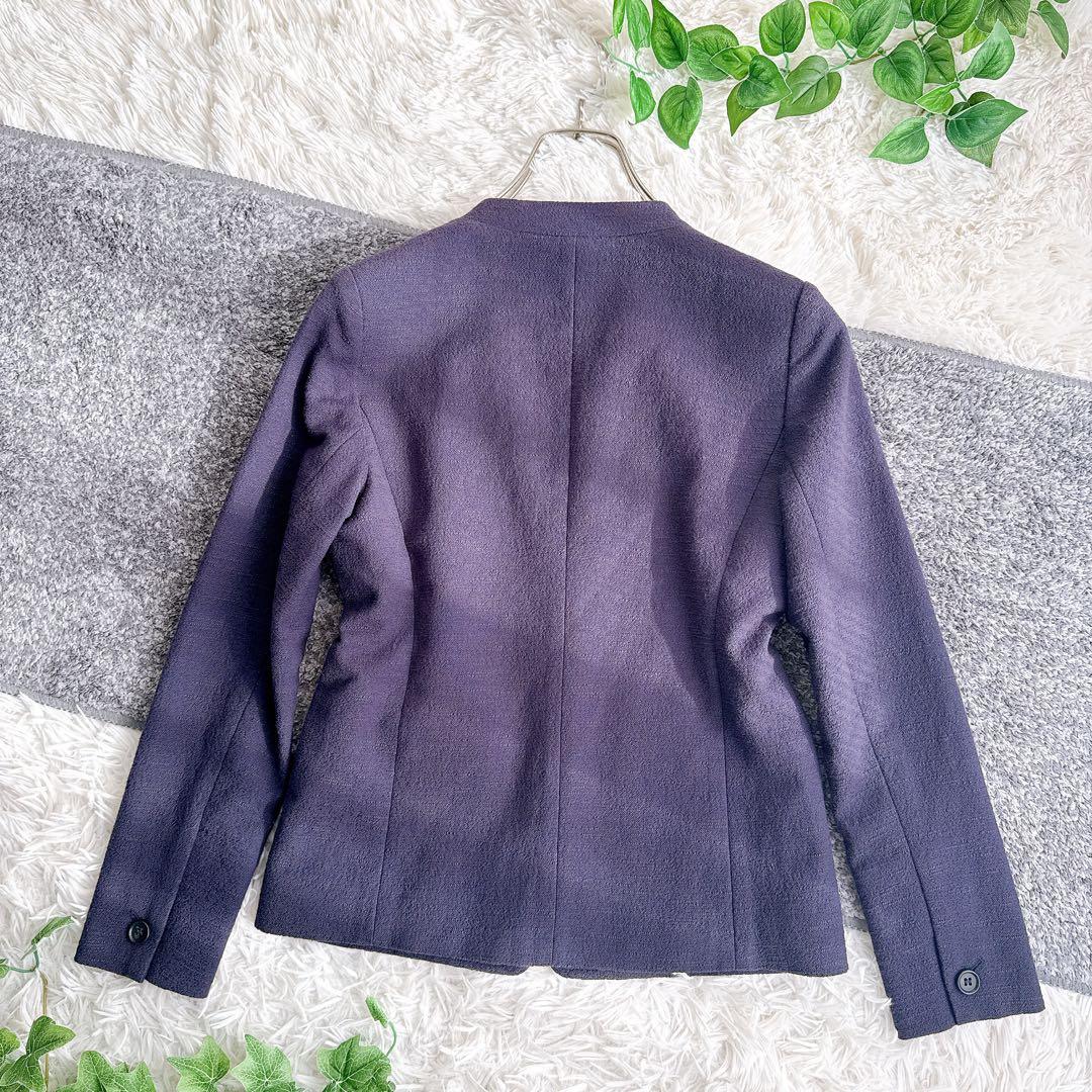 プラステ　スーツ　セットアップ　ノーカラー　パンツ　美シルエット　ネイビー