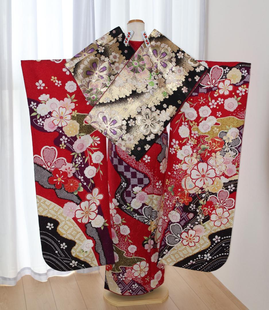 振袖フルセット 成人式 振袖セット 赤 金彩 古典柄