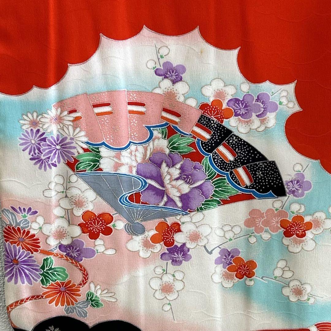 七五三　7歳　女の子　着物フルセット　小物セット　赤×黒♡すぐ着れます　5241