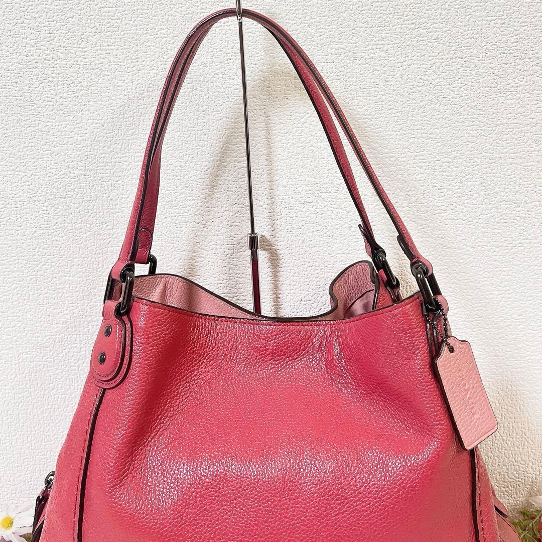 【極美品】COACH コーチ トートバッグ 肩掛け ピンク系 大容量 チャーム付