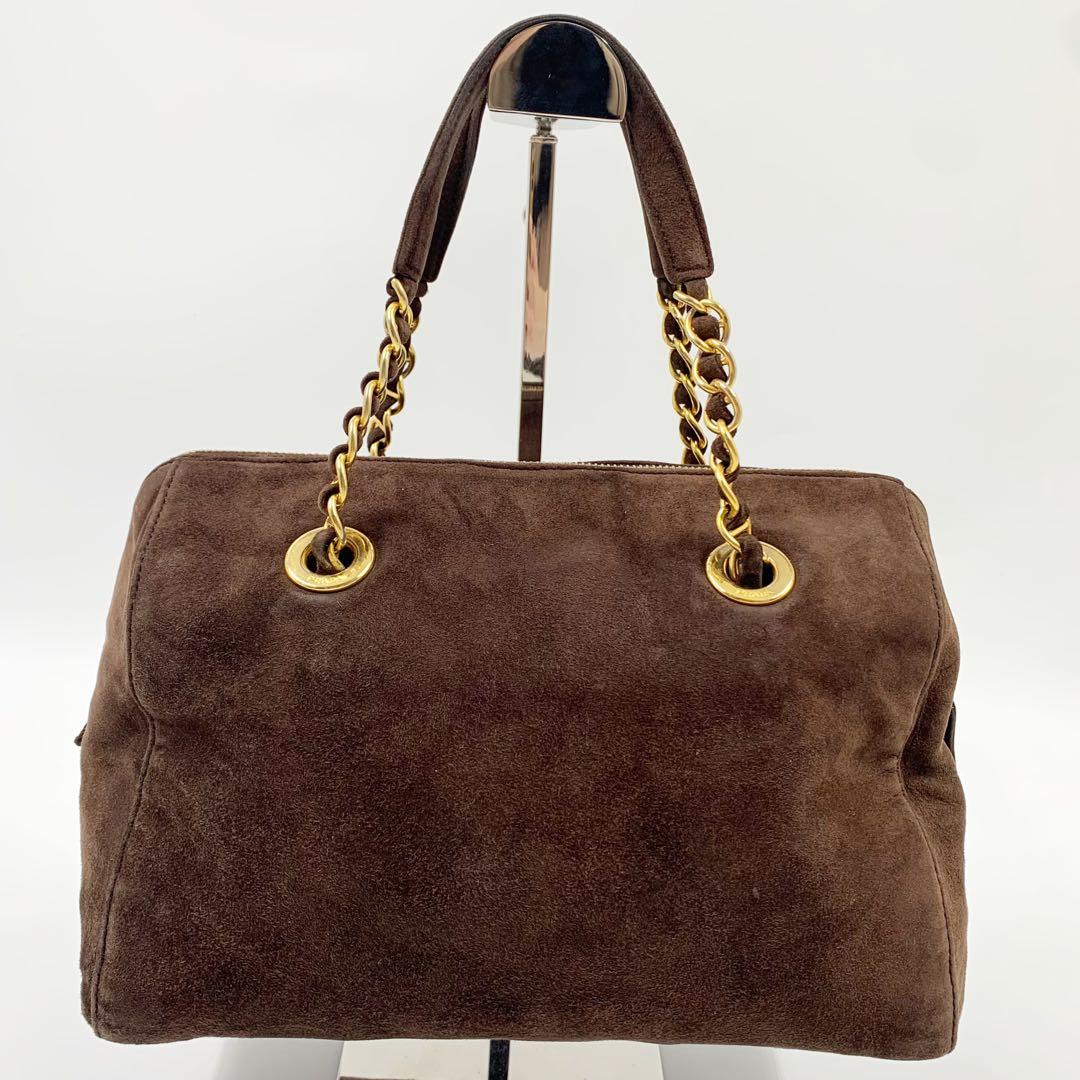 【✨極美品✨】プラダ ミニボストンバッグ 三角ロゴ スウェード ブラウン