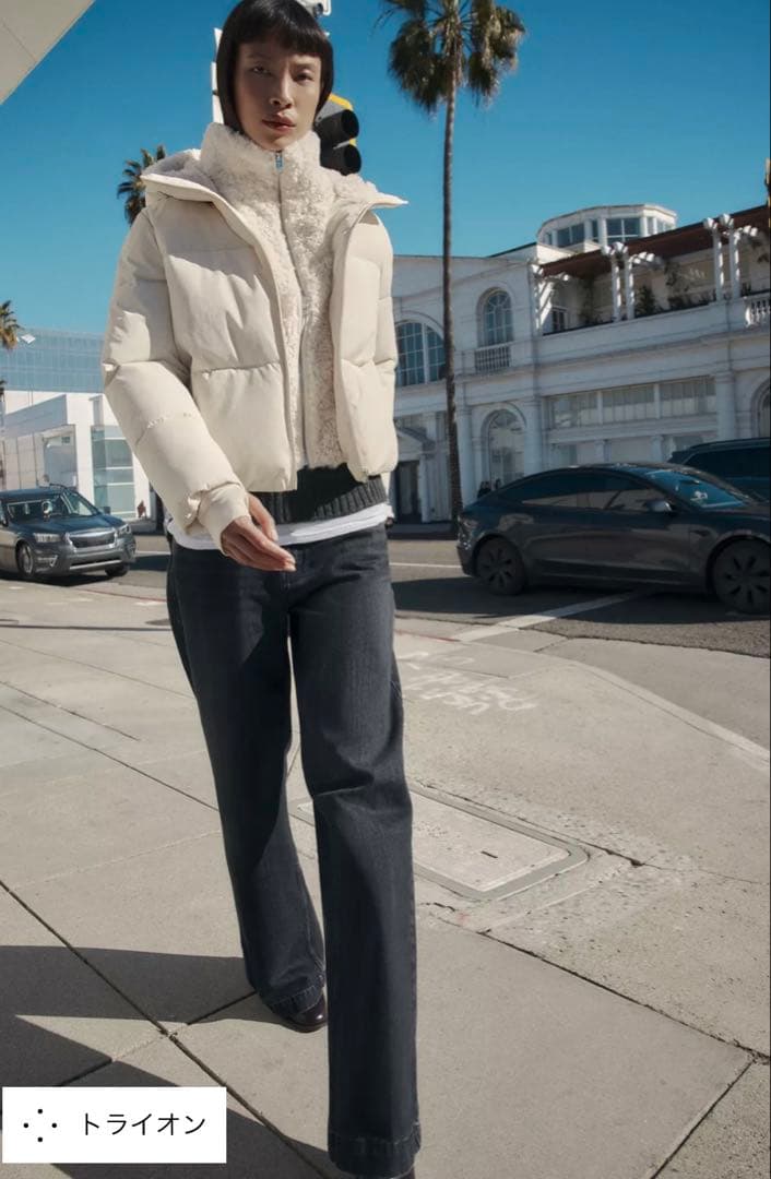 【ZARA】フェイクシープスキンフード付き撥水ウィンドブレーカー アノラック L