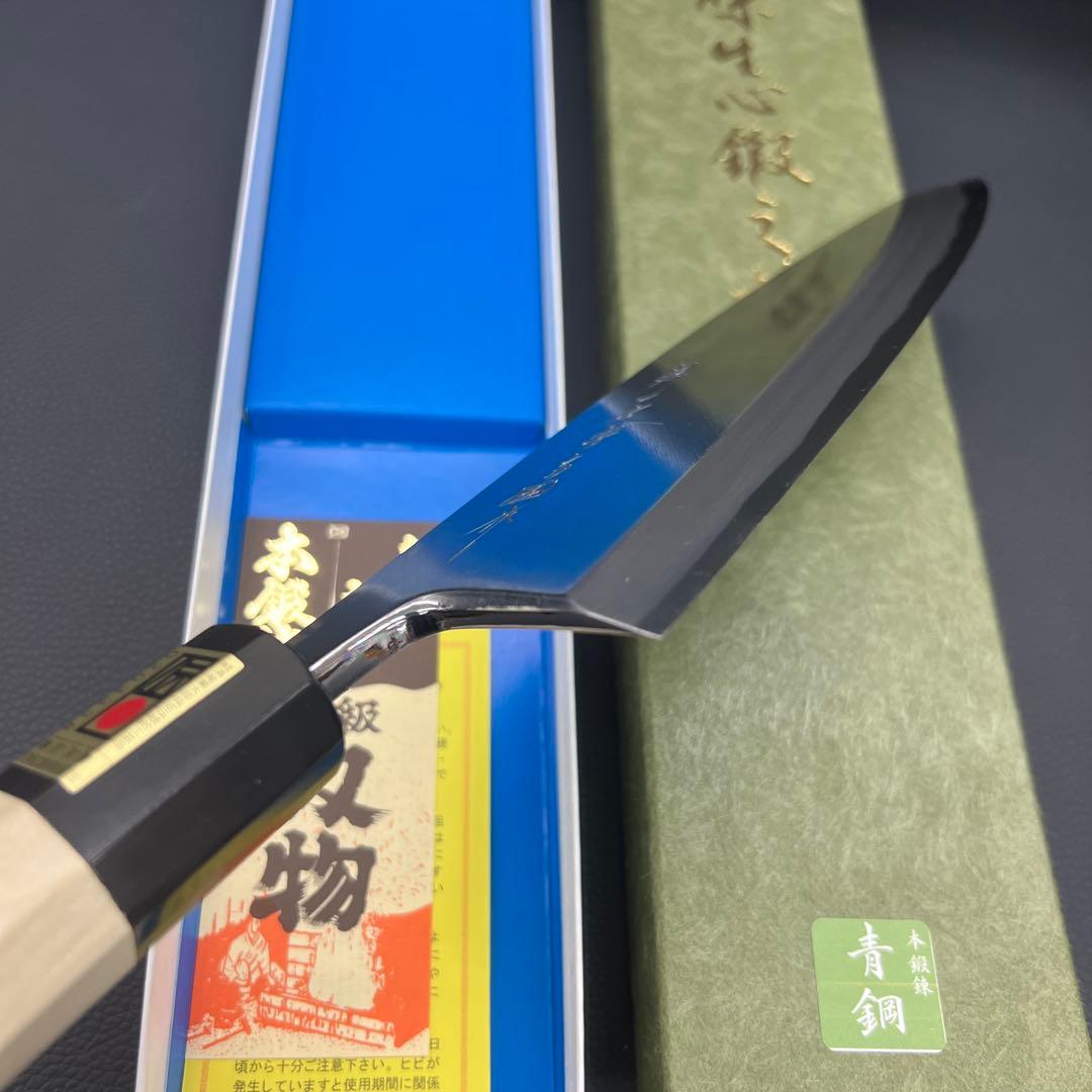 ★新品送料込★堺打刃物青鋼出刃包丁180mm水牛八角柄マチ磨き裏押し右片刃化粧箱