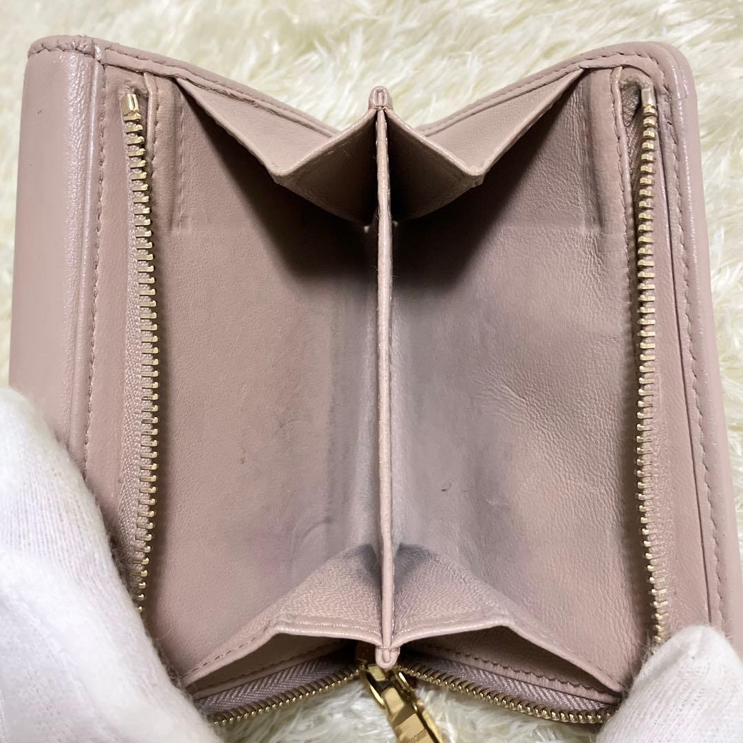 【美品】MIU MIU マテラッセ 折り財布 L字ファスナー ピンクベージュ