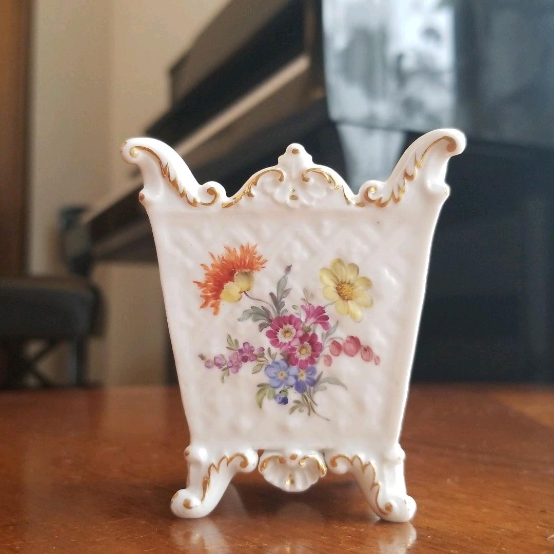 マイセン　ボタン剣　フラワーブーケ模様　植木鉢