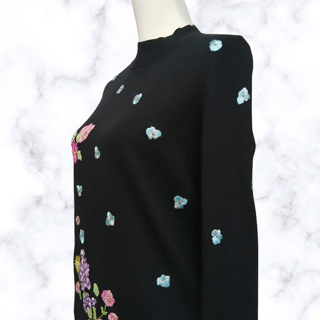 【美品】 LEONARD SPORT カシミヤ シルク刺繍セーター 黒38